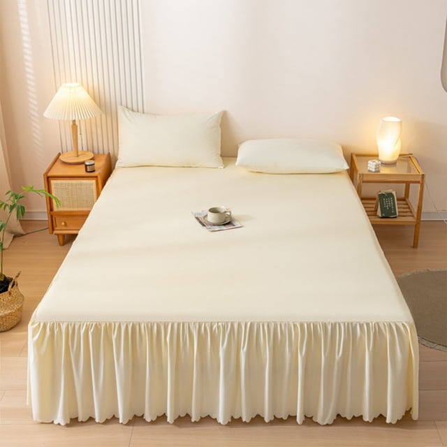 HHBEAUTY Solid Color Bed Skirt, Wrap-Around Elastic Ruffled Eyelet Bed Skirt Full Size Dust Ruffle, Bed Sheet Dirtproof Non-slip Protective Cover Cover, 59.1x78.7"