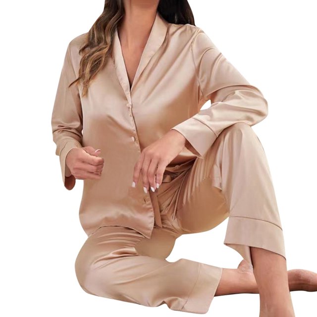 Fvwitlyh Pyjama Simple et Élégant Combinaison à Manches Longues pour Femmes Confortable et Extensible pour Toutes les Saisons Or Rose