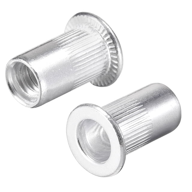 Unique Bargains #10-24 Écrous à Rivets en Alliage d'Aluminium, Tête Plate Moletée, Insert Fileté, Écrou Argent 100 Pcs