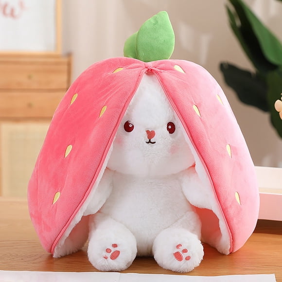 Aqestyerly Jouets pour Enfants Pâques Peluche Lapin Mignon Se Transforme en Lapin Poupée Fruit Carotte Fraise Poupée Lapin Mignon Jouet en Peluche