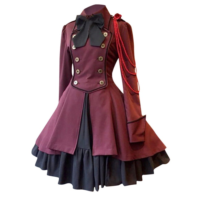 Costumes Steampunk Halloween pour Femmes Robe Princess à Manches Longues Style Court Grande Taille Cosplay Patchwork Robe Princess Vestidos Elegantes de Mujer Para Fiesta Casuales Vestidos de Verano Para Mujer
