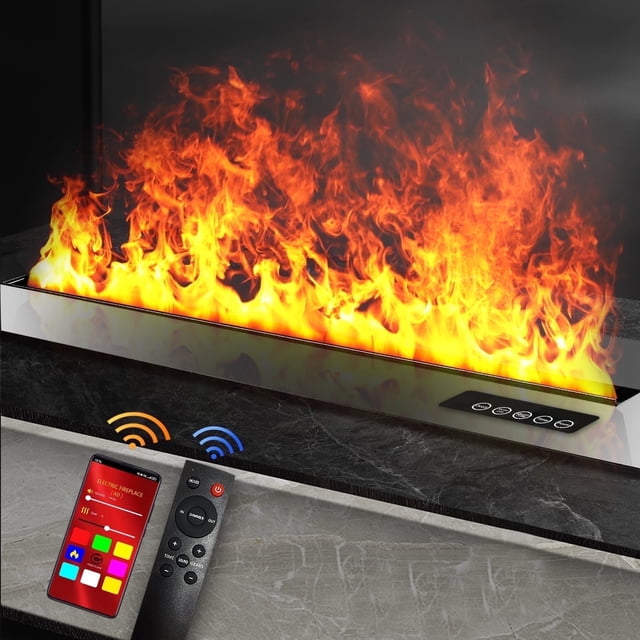 59" 3D Electric Water Vapor Fireplace Insert Decoration Embedded Realistic Steam Flames Fire Place for Office,Home Humidifier FIreplace Stainless Steel
