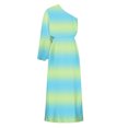 thumbnail image 5 of LOVZFMLL Robe d'Été pour Femme, Aguichant, à une Épaule, Imprimée, Ample, à Manches, Ourlet Fendu à Moitié, Vert, m, 5 of 5