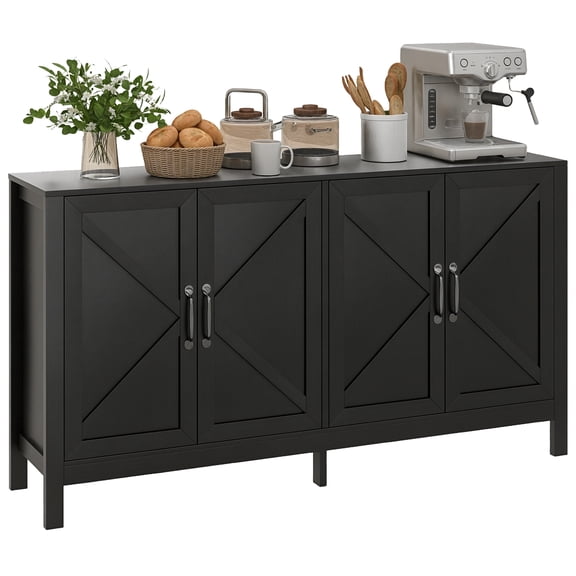 HOMCOM Storage Cabinet, Buffet Sideboard with Barn Door, Shelf, Black Oak