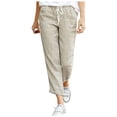 thumbnail image 1 of Yuyuzo Womens Cotton Linen Slacks Plus Size Lounge Pants Drawstring Waist Straight Leg Trousers Solid Color, 1 of 4