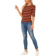 thumbnail image 2 of INSPIRE CHIC Hauts pour Femmes Non Doublés Col Rond Manches au Coude Coupe Ajustée T-Shirt Décontracté m Orange Bleu Marine, 2 of 6
