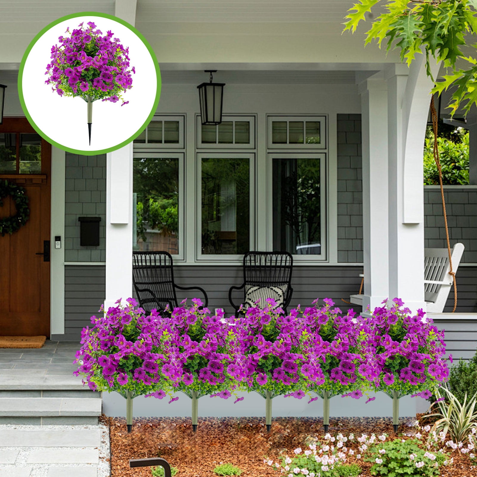 Plante Artificielle d'Eucalyptus Violet à Piquet Moulu pour Patio Extérieur et Jardin, Décor pour le Printemps et l'Été, Paysage de Porche