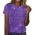 thumbnail image 1 of Amzcrzy Hauts pour Femmes T-Shirts Décontractés à Manches Courtes Hauts d'Été Mode Col Rond Hauts à Sequins pour Femmes Confort Polyvalent Hauts de Sortie Blouses, 1 of 4
