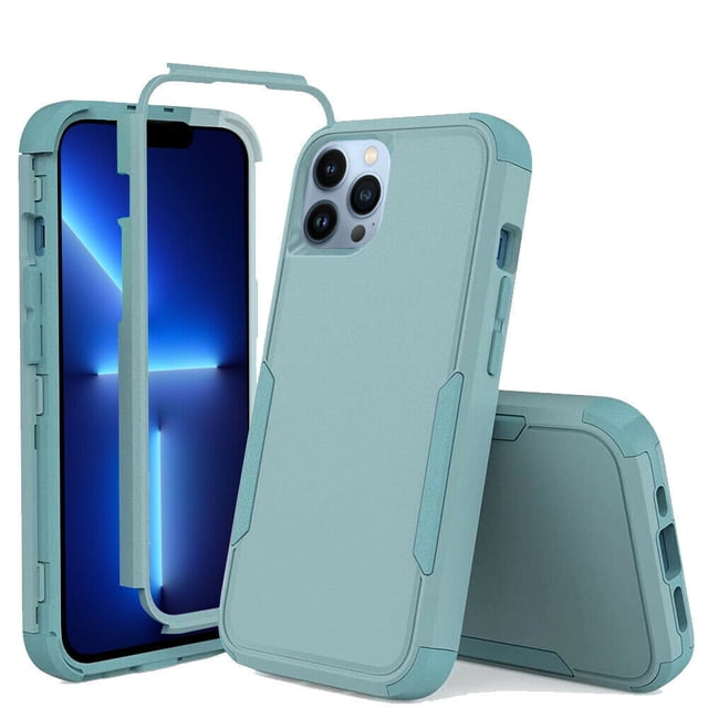iPhone 14 Étui Antichoc Anti-Poussière/anti-Chute à 3 Couches Protection Intégrale Robuste et Durable Étui pour Apple iPhone 14 6,1 Pouces, Couleur Sarcelle Pâle. Conçu avec des Pare-Chocs d'Angle Renforcés, une structure 3-en-1 Détachable et un Béquille Intégrée pour Visionnement horizontal. Fabriqué en Plastique Rigide et silicone Souple pour l'Adhérence, la Résistance aux Impacts et la Protection contre les Égratignures, les Chutes et la Poussière.