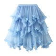 thumbnail image 2 of Women Layered Tulle Long Skirt High Waist Solid Color Frill Trim Ruffle Midi Skirt, 2 of 6
