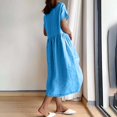 thumbnail image 3 of Birdeem Robe d'Été pour Femme, Mode, Couleur Unie, Col Rond, Manches Courtes, Coton et Lin, 3 of 9