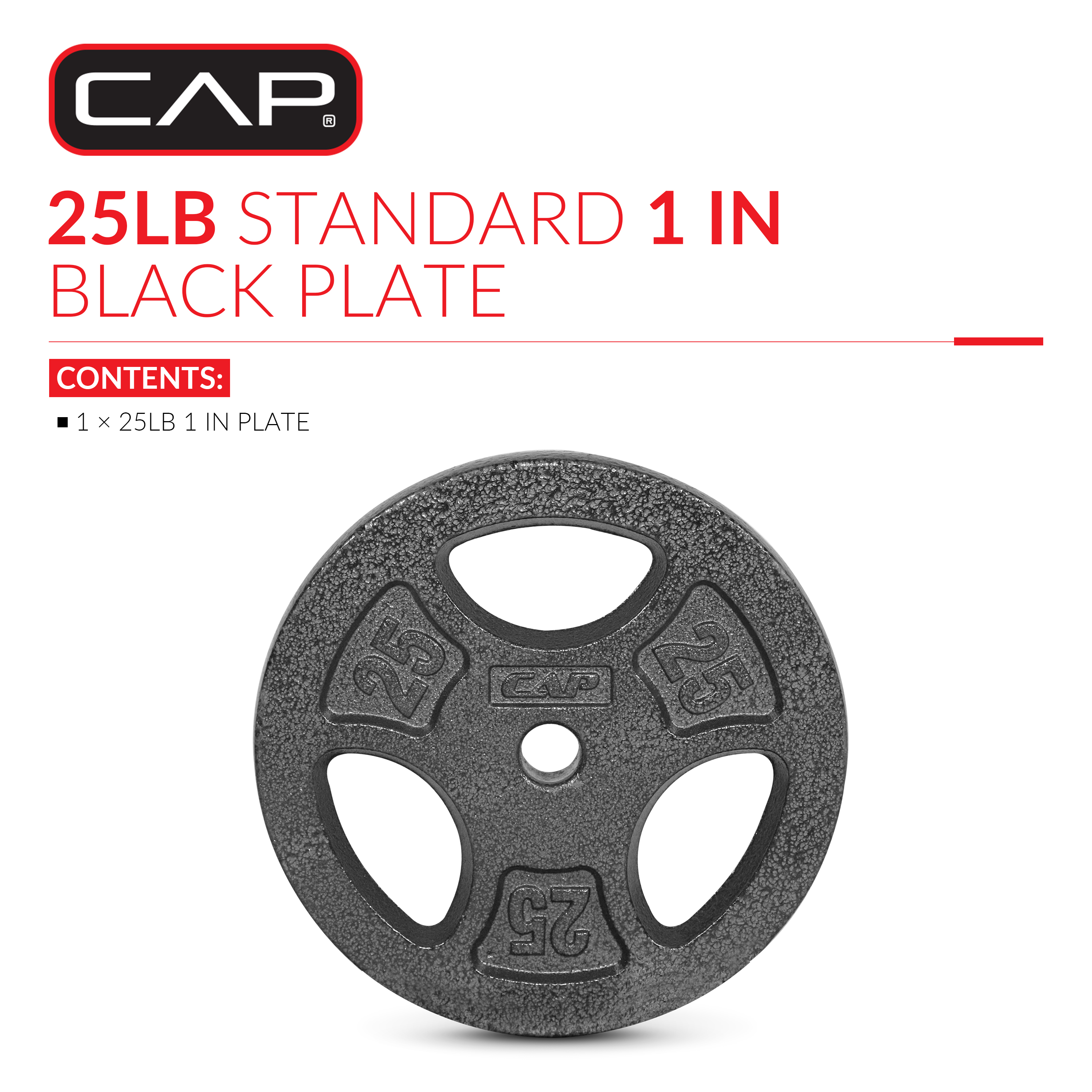 Plaque de préhension standard en fonte CAP Barbell, 1 pouce, 10 lb, simple, noire