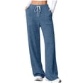 thumbnail image 1 of fatyb Womens Casual Ribbed Knit Pants Wide Leg Lounge Pants with Pockets Drawstring Loose Comfy Trousers, 1 of 7