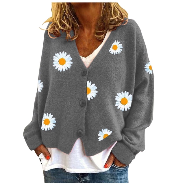 2025 Women's Cardigan Sweater Classic Comfy Sweater Crew Neck Button Collar Pregnancy Sweaters for Women Knit Front Open