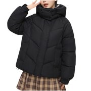 UPPADA Winter Cropped Puffer Jacket Coats for Women Short Warm Zip Up Quilted Jackets Outerwear Zip Up Puff Coats with Pockets Quilted Hoodie Black,M
