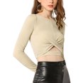 thumbnail image 1 of INSPIRE CHIC Haut Pailleté pour Femme Torsadé Ajusté à Manches Longues Découpé Court de Fête Scintillant TG Beige, 1 of 8