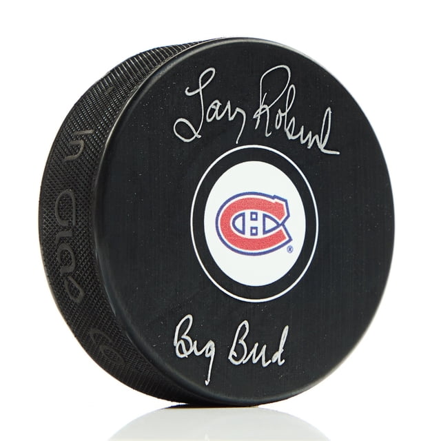 Larry Robinson Rondelle des Canadiens de Montréal Signée avec Grande Note d'Oiseau