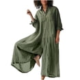 thumbnail image 1 of RKSTN Jumpsuits for Women Summer Casual Solid Color Cotton Linen Long Playsuit Zipper Short Sleeve Rompers, 1 of 6