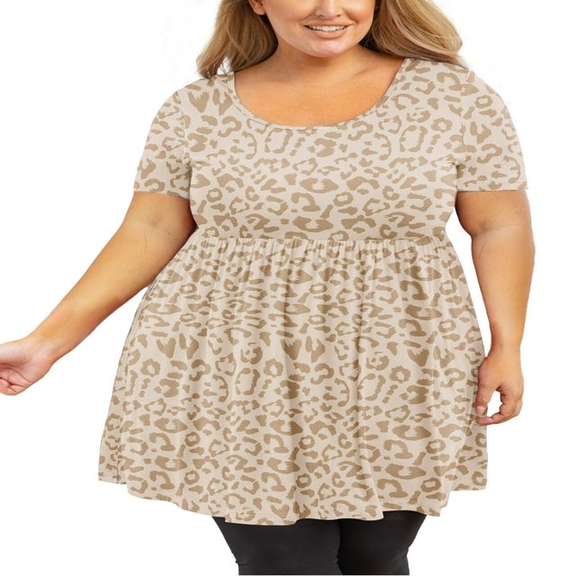 Tunique Grande Taille pour Femmes Manches Courtes Roses Vertes Hauts 3X Col Rond Vêtements Été Fluide Vêtements de Maternité Chemise
