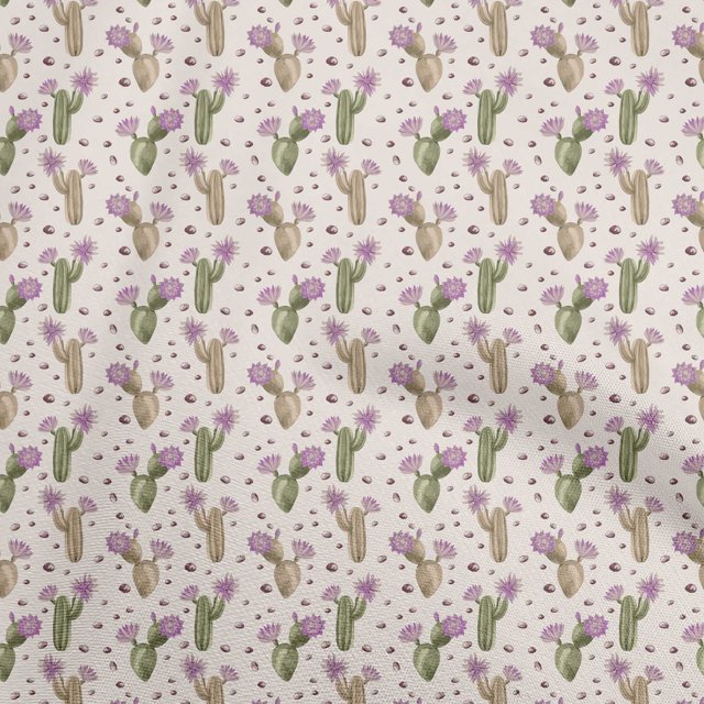 oneOone Rayon Light Beige Fabric Cactus Sewing Material Print Fabric By The Yard 56 Inch Wide