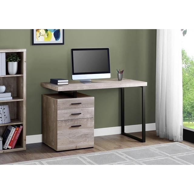 Monarch Specialties Bureau d'ordinateur, Bureau à la maison, Ordinateur portable, Gauche, Installation droite, Tiroirs de rangement, 48"l, Travail, Métal, Stratifié, Beige, Noir, Contemporain, Moderne