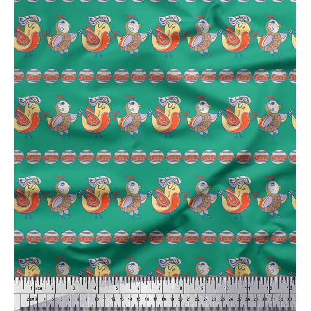 Soimoi Poly Crepe Fabric Circle & Bird Kids Decor Fabric Printed Yard 42 Inch Wide