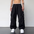 thumbnail image 4 of AherBiu Cargo Pants For Men Baggy Drawstring Elastic Waisted Oversized Joggers With Multi Pockets Lightweight Casual Loose Trousers, 4 of 9