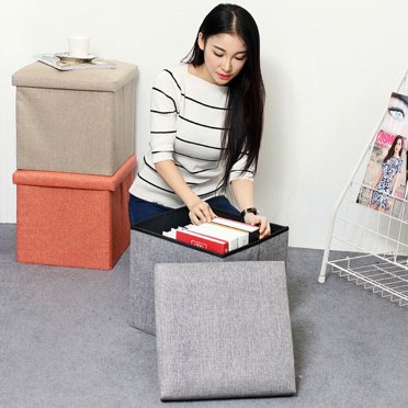 CTIRCHIU 1Pcs Tabouret de Rangement Pliable Repose-Pieds avec Housse Orange 30X30X30CM Toile Coton Lin pour Utilisateurs Familiaux