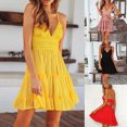 thumbnail image 2 of CAROOTU Lace Slip Dress Piecing Backless Bowknot V Neck Spaghetti Strap Above Knee Length Dress, 2 of 8