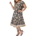 thumbnail image 4 of GRACE & GRANDEUR Robe Midi Trapèze d'Été Bohème Décontractée à Col en V à Manches Courtes à Imprimé Floral pour Femme Grande Taille3X Noir, 4 of 6