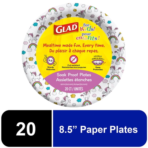Glad For Kids 8.5" Unicorn Round Paper Plates 20 ct