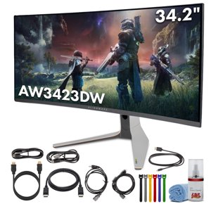 Alienware AW3423DW 34.2” Courbé QD-OLED PC Moniteur de jeux, 3440x1440 Ultra large, 175Hz, 0,1ms, G-Sync Ultimate, HDR Vrai noir 400, 99.3% DCI-P3, USB Hub, lunaire léger