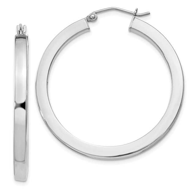 Boucles d'Oreilles Créoles en Argent Sterling 925 Tube Carré 3x35 mm Rondes