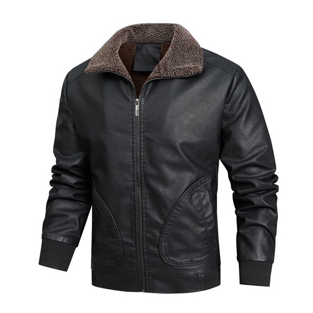 Qertyioot Manteau en Cuir d'Hiver pour Homme à Fermeture Éclair, Manches Longues, Décontracté