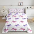 thumbnail image 2 of Erosebridal Ensembles de Couettes Nœud Girly Format Simple, Couettes et Duvets Rêveurs Violet Rose, Déco de Chambre de Princesse, Réversible, 2 of 7