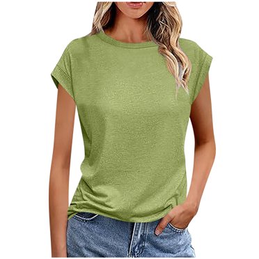 Bocqde T-shirts pour Femmes Mode Décontractée Couleur Unie Chandail à Enfiler Col Rond Manches Courtes T-shirts d'Été Frais et Confortables
