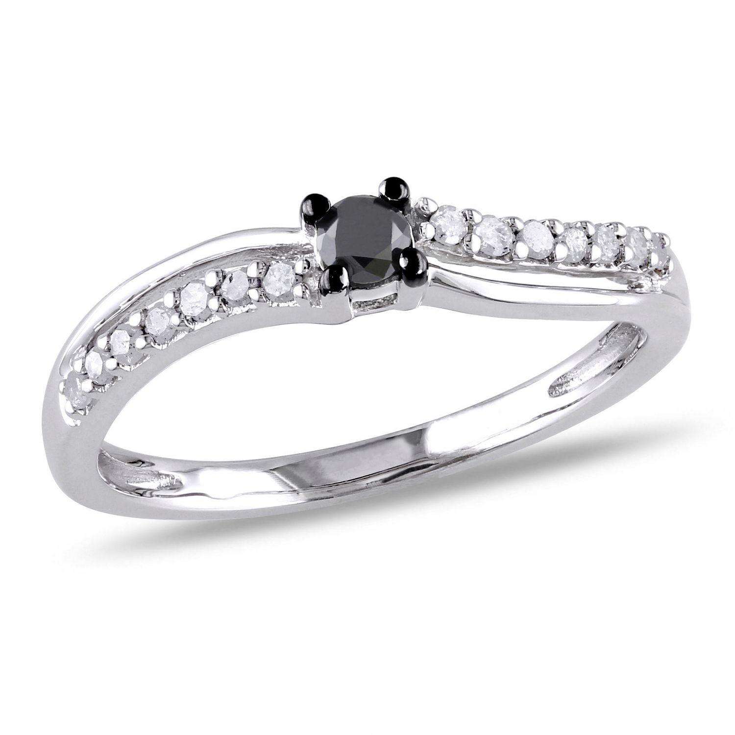 Bague de promesse à sections divisées Asteria avec diamants noir et blancs 1/4 CT poids total en argent sterling