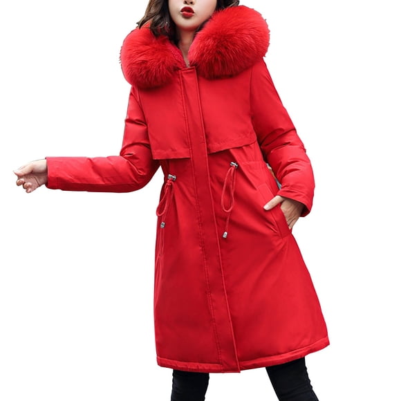 UPPADA Long Coats for Women Winter Puffer Overcoats with Hood Plus Size Winter Coats Thicker Down Cotton Jacket Coat Warm Puffer Jacket Winter Clothes Red,3xl Winter Puffer Coat for Women