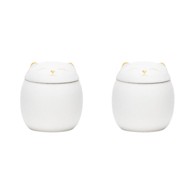 Transemion Portable Moisture-proof Ceramic Tea Jar Large Capacity And Cute Sturdy And Durable Ceramics Cat Form Ceramic Tea Jars white 150ml 2Set