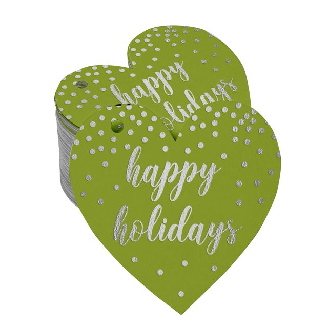 Inkdotpot 100 Pack Happy Holiday Favor Paper Tag Craft Real Silver Foil Hang Tag
