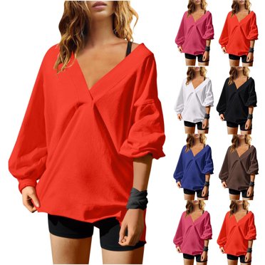 Chemises pour Femmes Habillées Décontractées, Chemises à Manches 3/4 pour Femmes, Tuniques à Manches Courtes Grande Taille pour Femmes, T-Shirts Surdimensionnés à Manches Longues pour Femmes, Hauts d'Entraînement à la Mode, Blouse Décontractée à Col en V