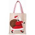 thumbnail image 1 of Christmas Gift Bags Linen Embroidery Santa Snowman Deer Design Red White Coffee Color 7.5 in x 5.9 in x 0.4 in Tote Bag for Small Gifts Candy Storage, 1 of 8