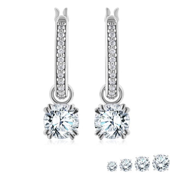 JeenMata Boucles d'Oreilles Pendantes à Goutte en Diamant de Laboratoire Taille Ronde 1 Carat en Or Blanc 18K sur Argent