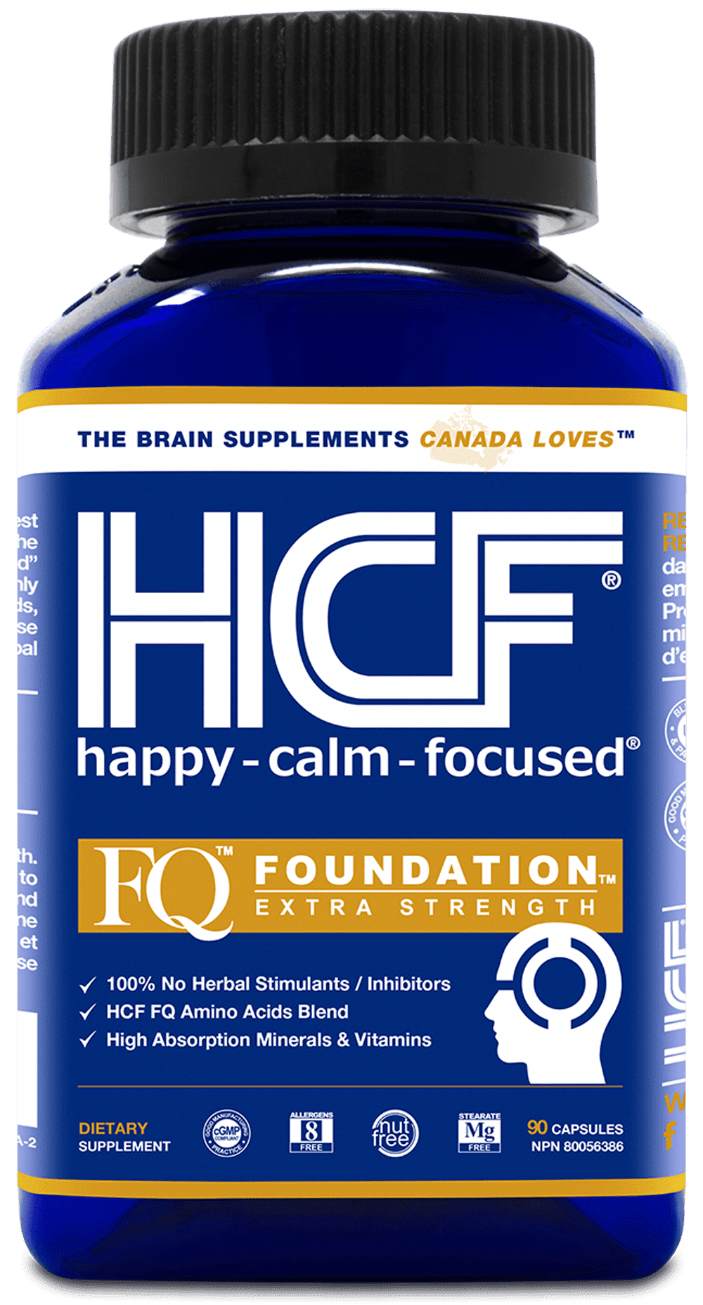 HCF Happy, Calm & Focused - Brain Focus, Attention, Concentration & Mood Supplement (90 Count) - FQ Foundation Amino Acids, Vitamins & Minerals - 100% No Herbal Stimulants - Non-GMO Project Verified