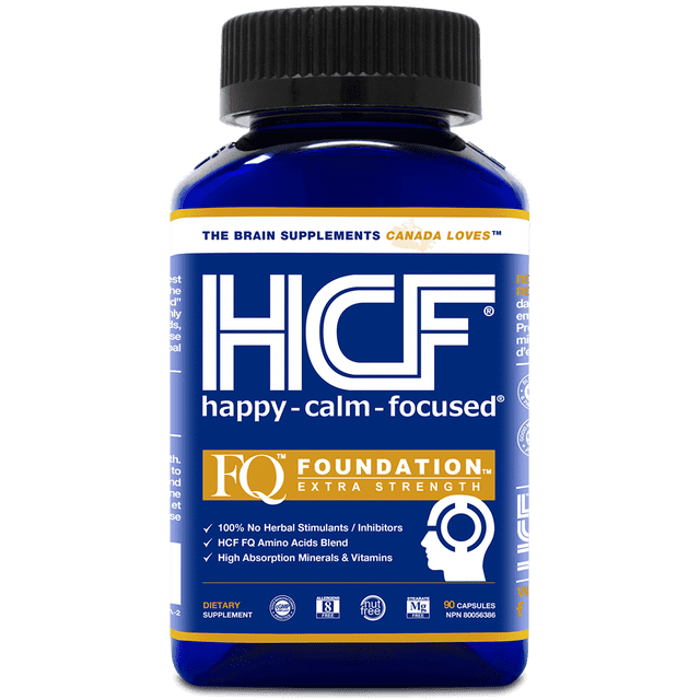 HCF Happy, Calm & Focused - Brain Focus, Attention, Concentration & Mood Supplement (90 Count) - FQ Foundation Amino Acids, Vitamins & Minerals - 100% No Herbal Stimulants - Non-GMO Project Verified