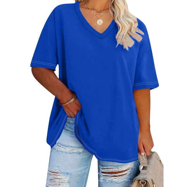 DPTALR T-shirt de Base d'Été Surdimensionné à Manches Courtes Col en V pour Femmes