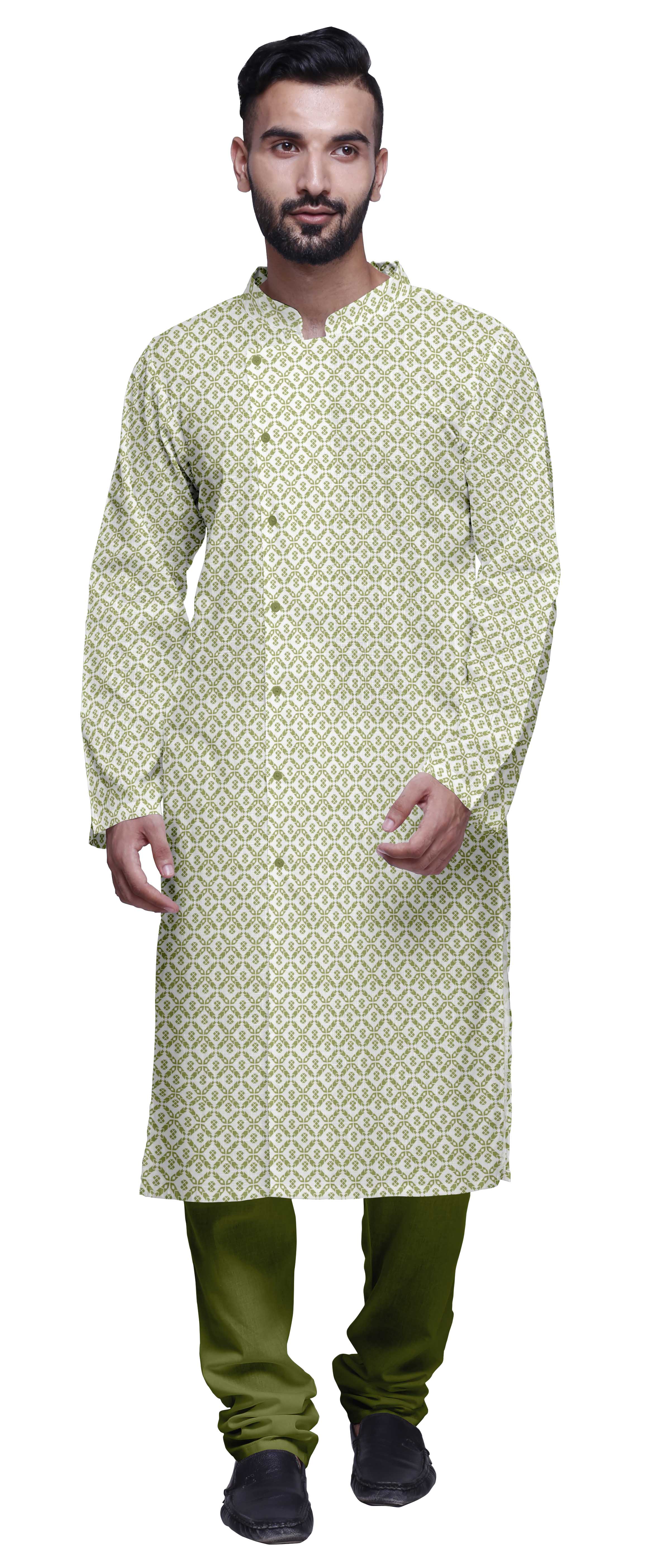 Atasi Kurta Pyjama de Designer pour Hommes Imprimé Style Angrakha Vêtements d'Été Décontractés