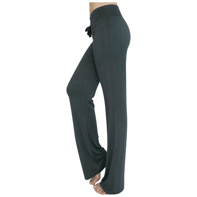 CFLVAEK Modal Yoga Pants Women Plus Size Tummy Control with Drawstring Athletic Solid Wide Leg Jogger Pant Stretch Mid Rise Jogging Trousers Casual Full Length Lounge Flare Leggings Dark Gray XXXL