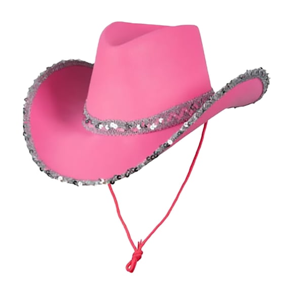 Pink Cowgirl Hat Yigetop Women's Masquerade Party Silver Trimmed Cowboy Hat Silver Trimmed Western Cowboy Hat Cowboy Hats For Women Hot Pink one Size