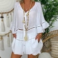 thumbnail image 2 of Birdeem Womens Short Sleeve Plus Size Solid Hollow Out V-Neck Pullover Tops Shirt, 2 of 9